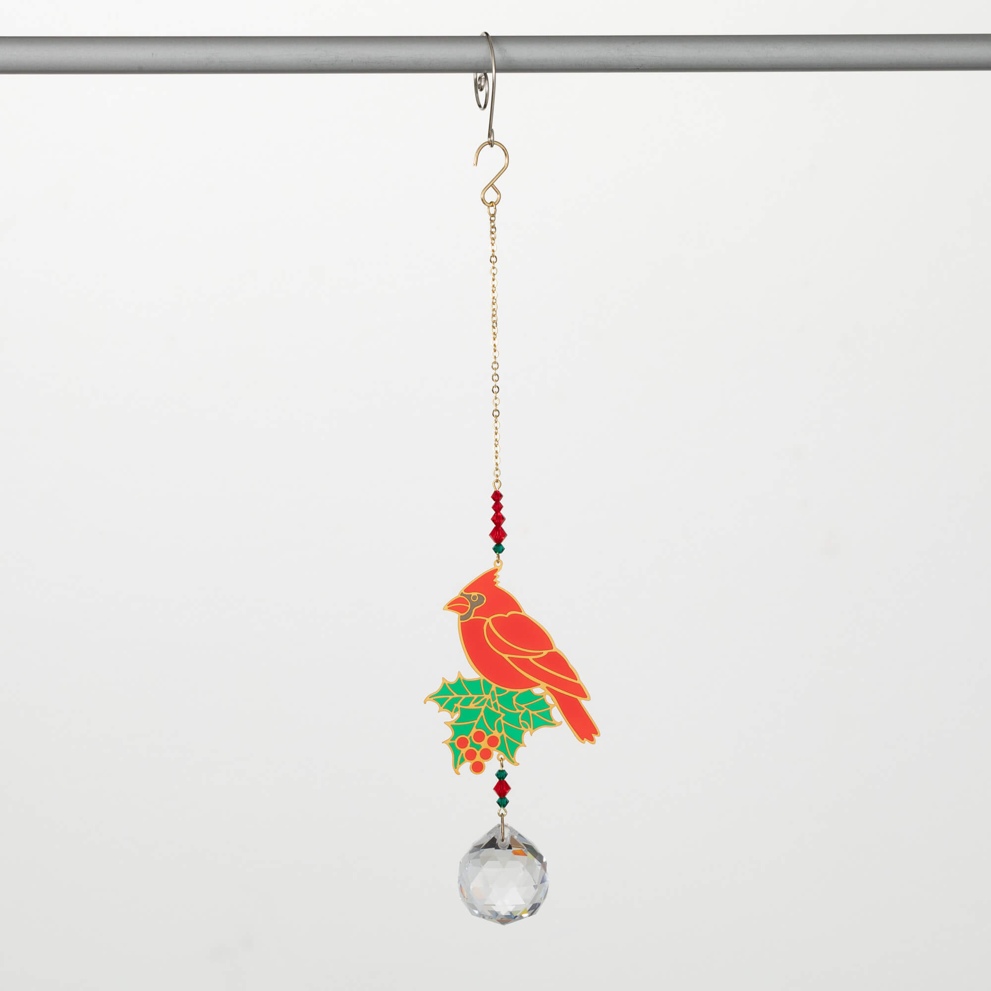 CARDINAL HOLLY GEM SUNCATCHER