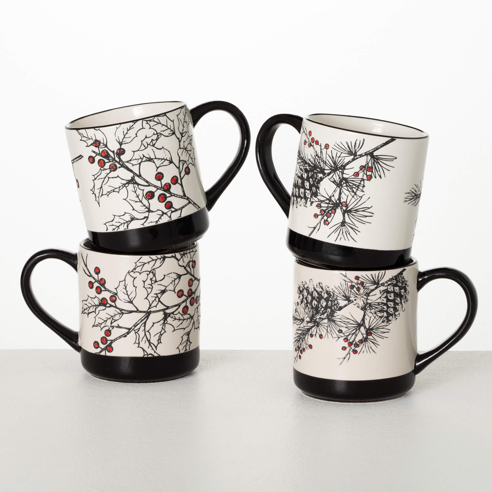 PINECONE HOLLY MUG SET 4