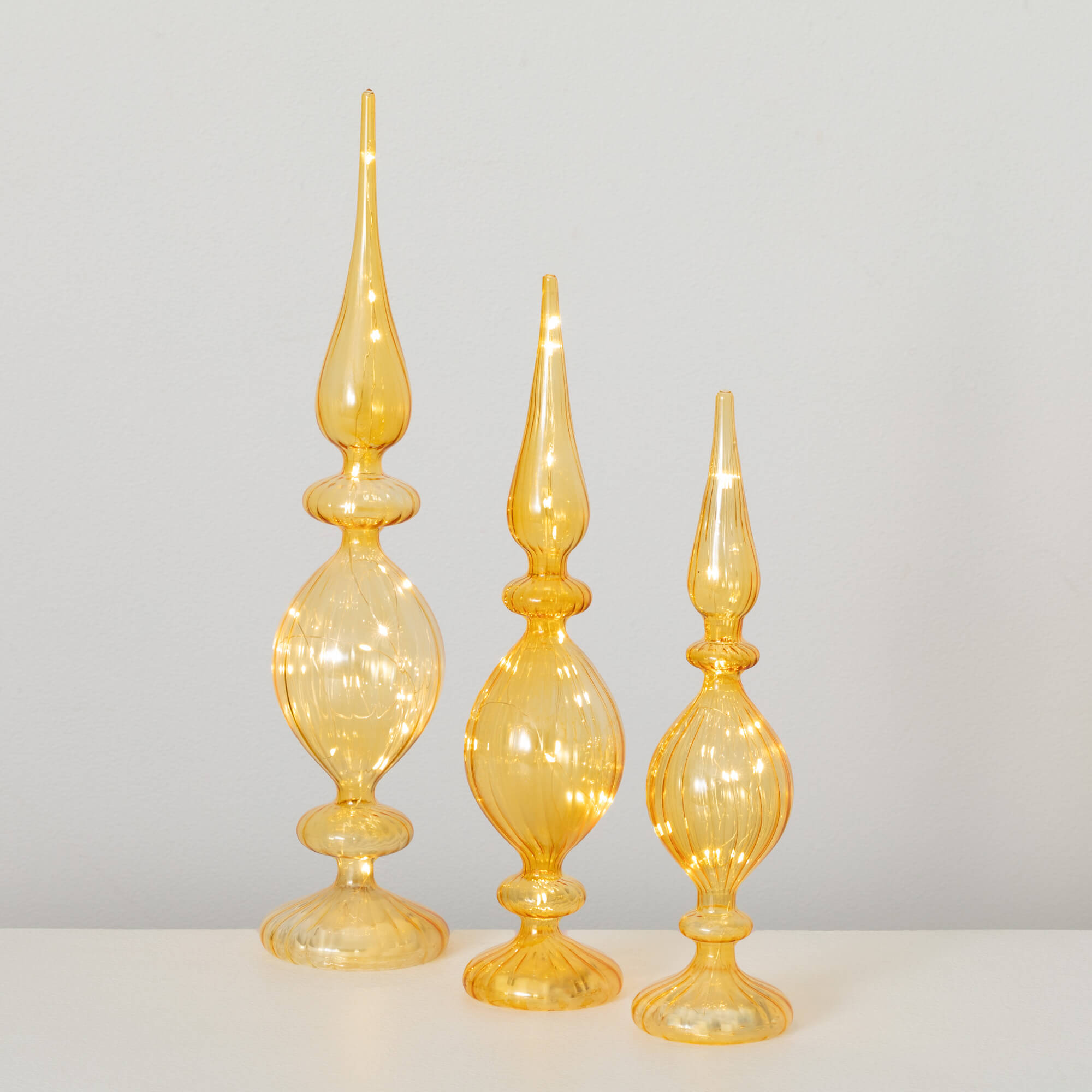 LIGHTED GOLD FINIAL SET OF 3