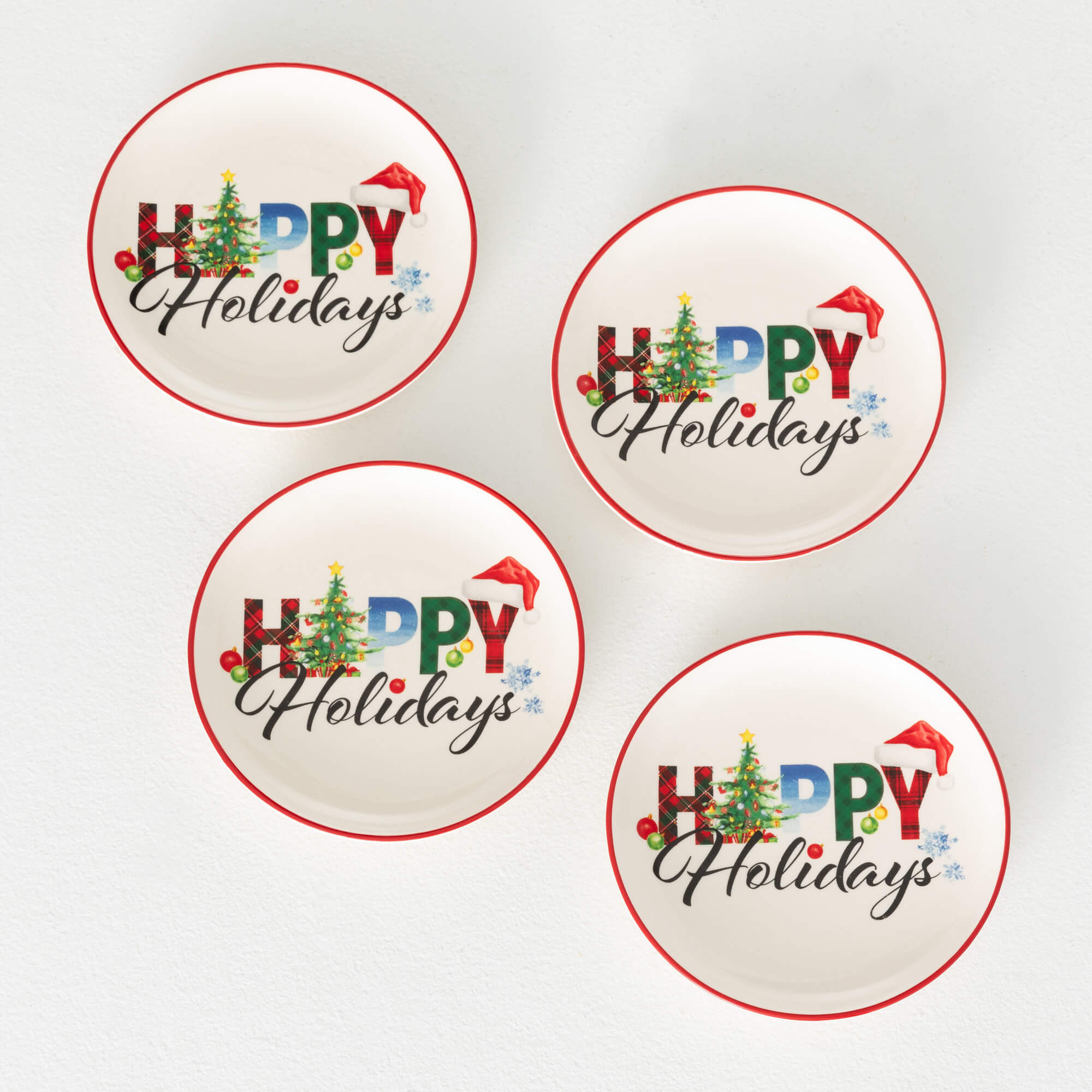 HAPPY HOLIDAYS PLATE SET OF 4