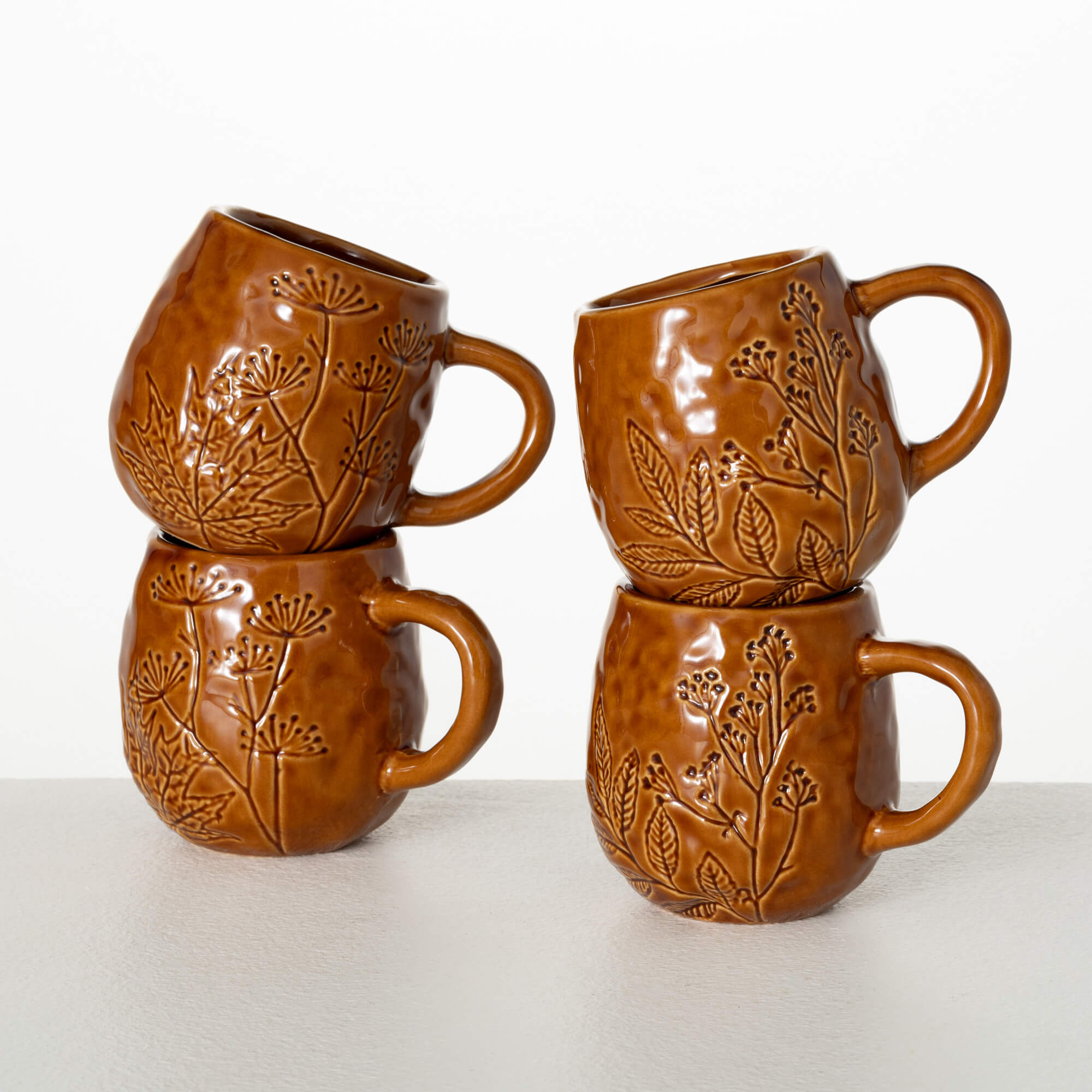 EMBOSSED FOLIAGE MUG SET 4