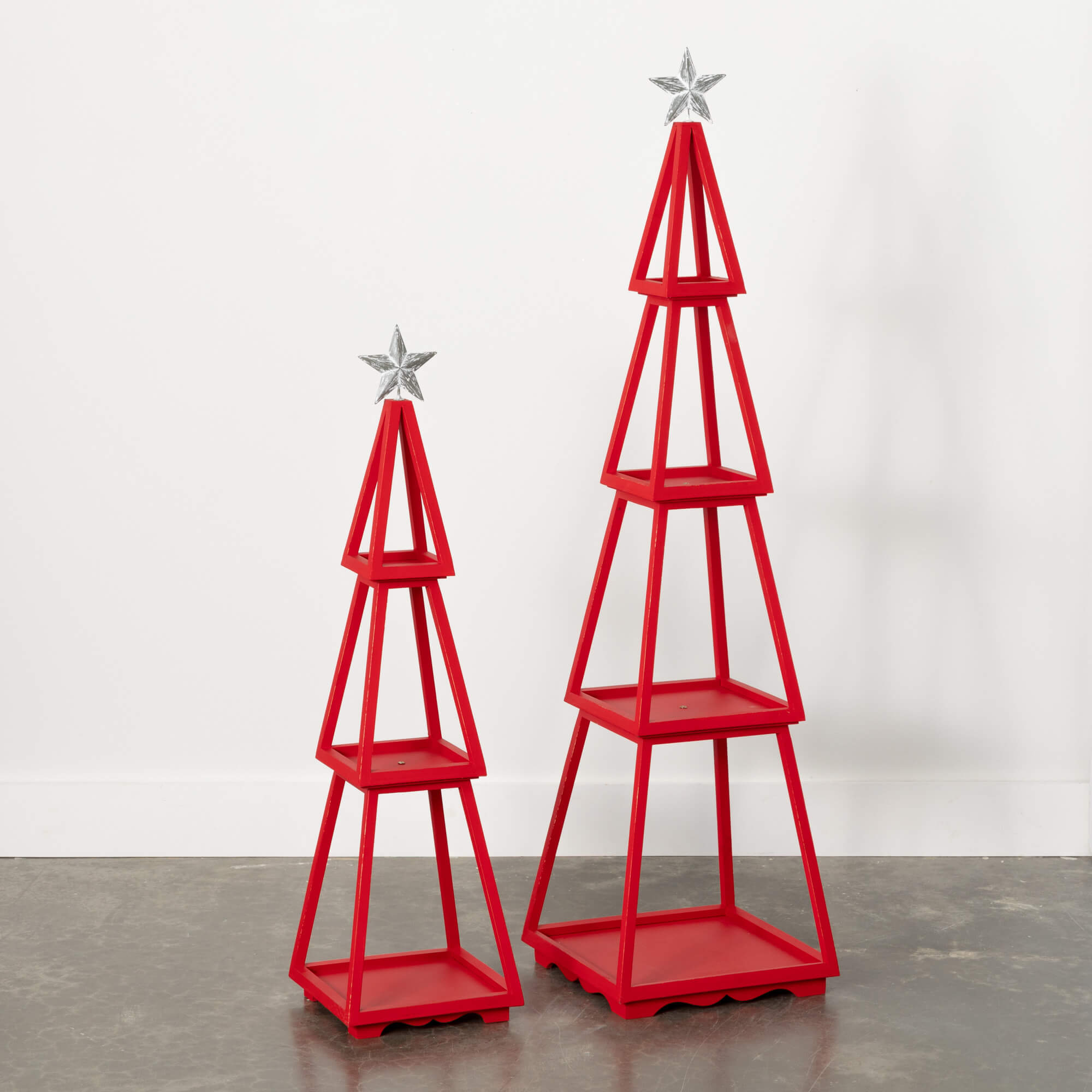 RED CONE TREE SHELF SET OF 2