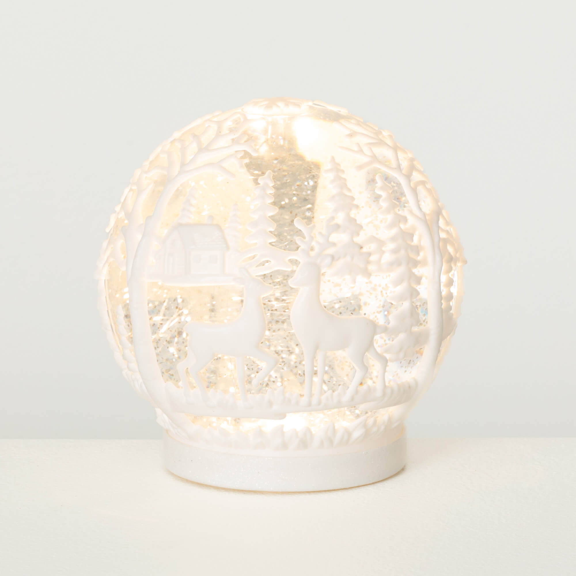 WHITE LED DEER SHIMMER GLOBE