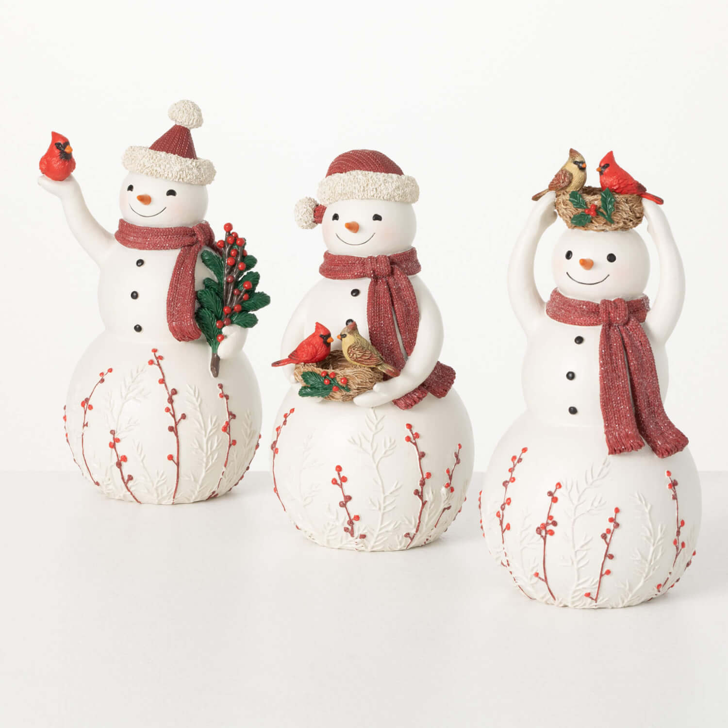 SNOWMEN WITH BIRDS FIGURINES