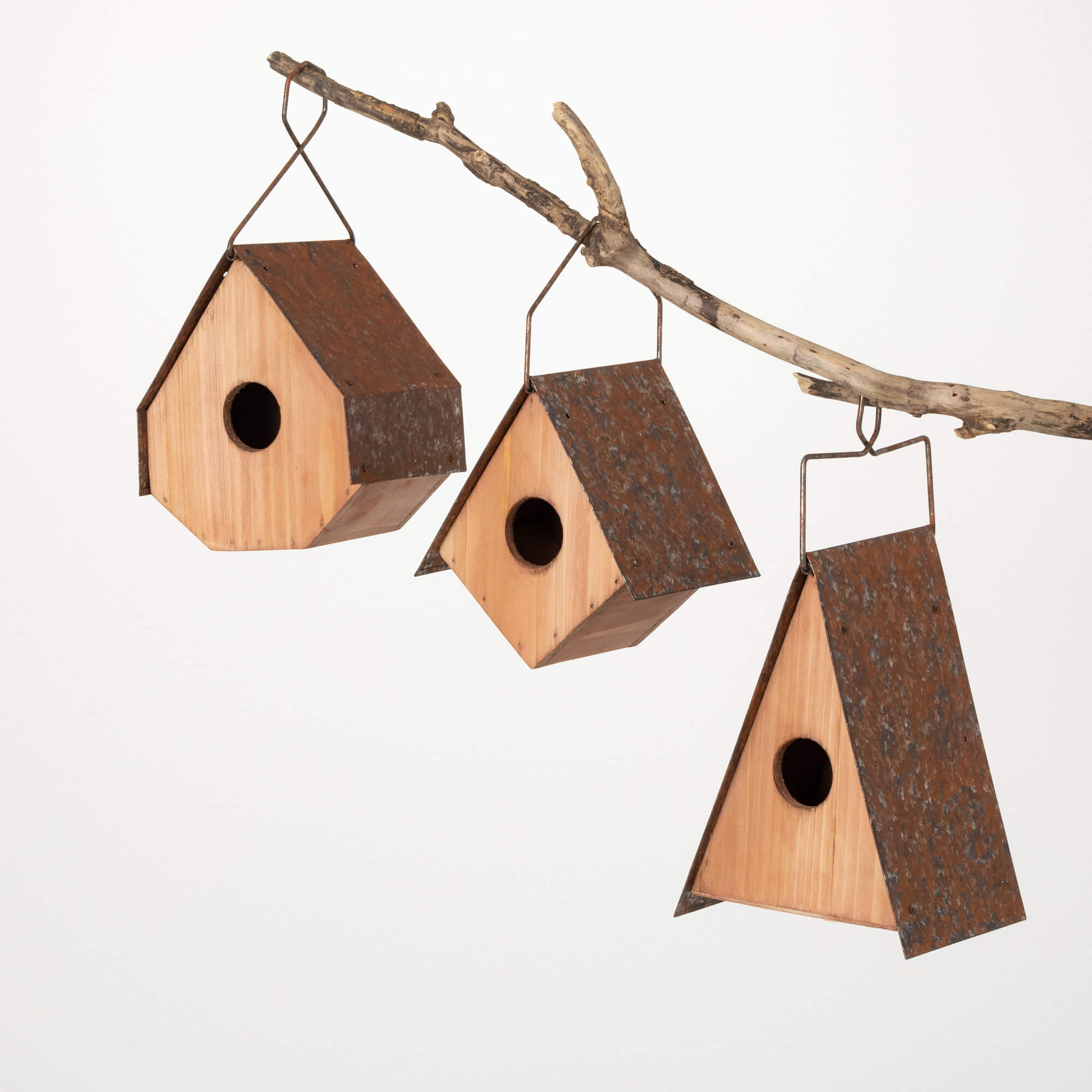 MODERN WOOD BIRD HOUSE SET 3