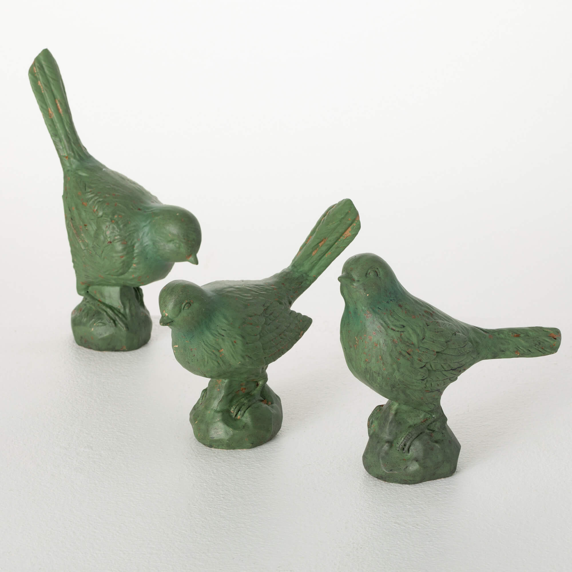 GREEN BIRD FIGURINE SET OF 3