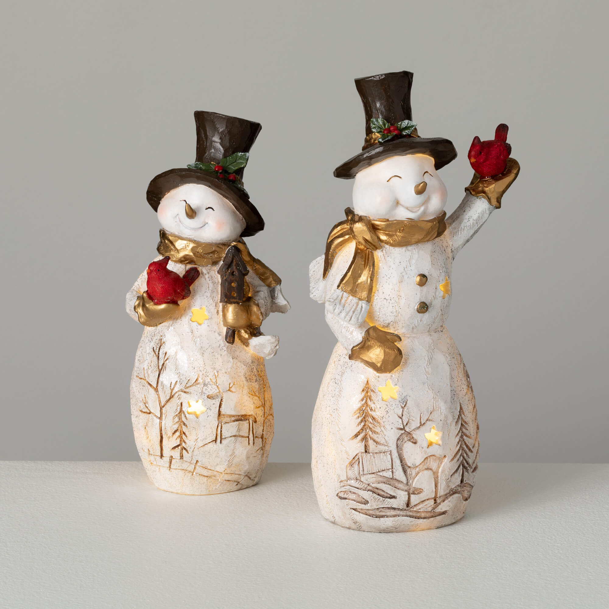 LED WOODLAND SNOWMEN SET OF 2