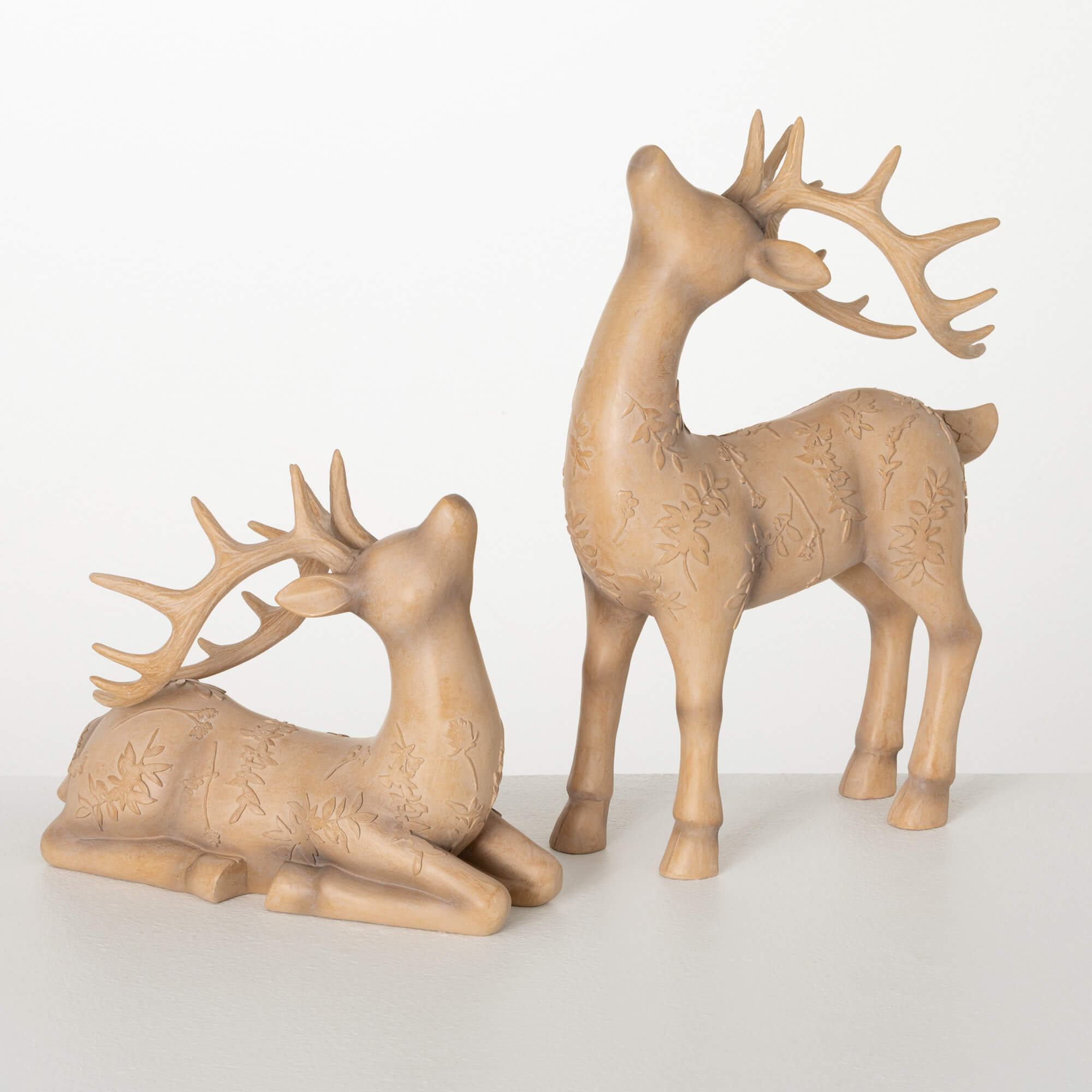 NATURAL DEER FIGURINE SET OF 2