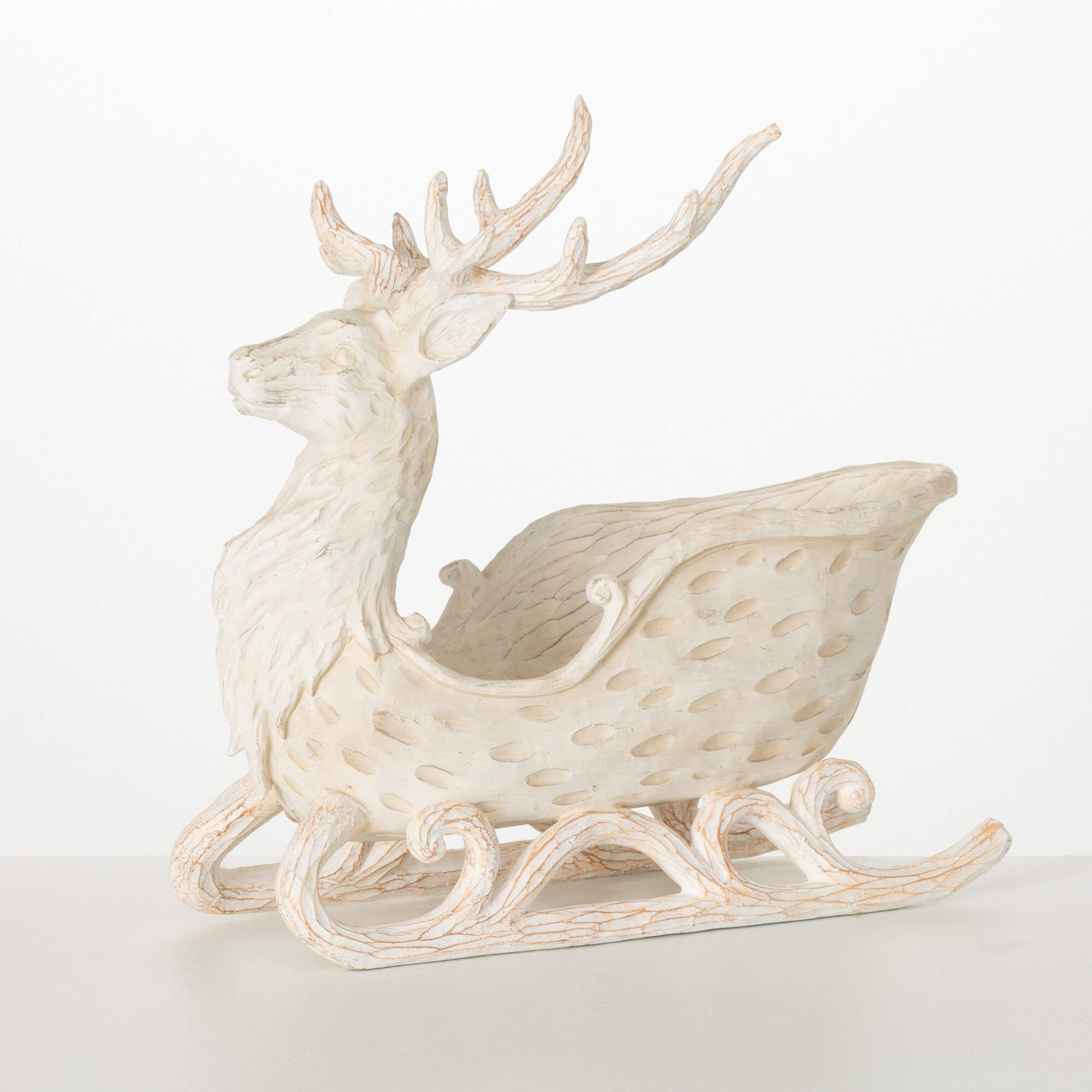 WHITE RESIN REINDEER SLEIGH