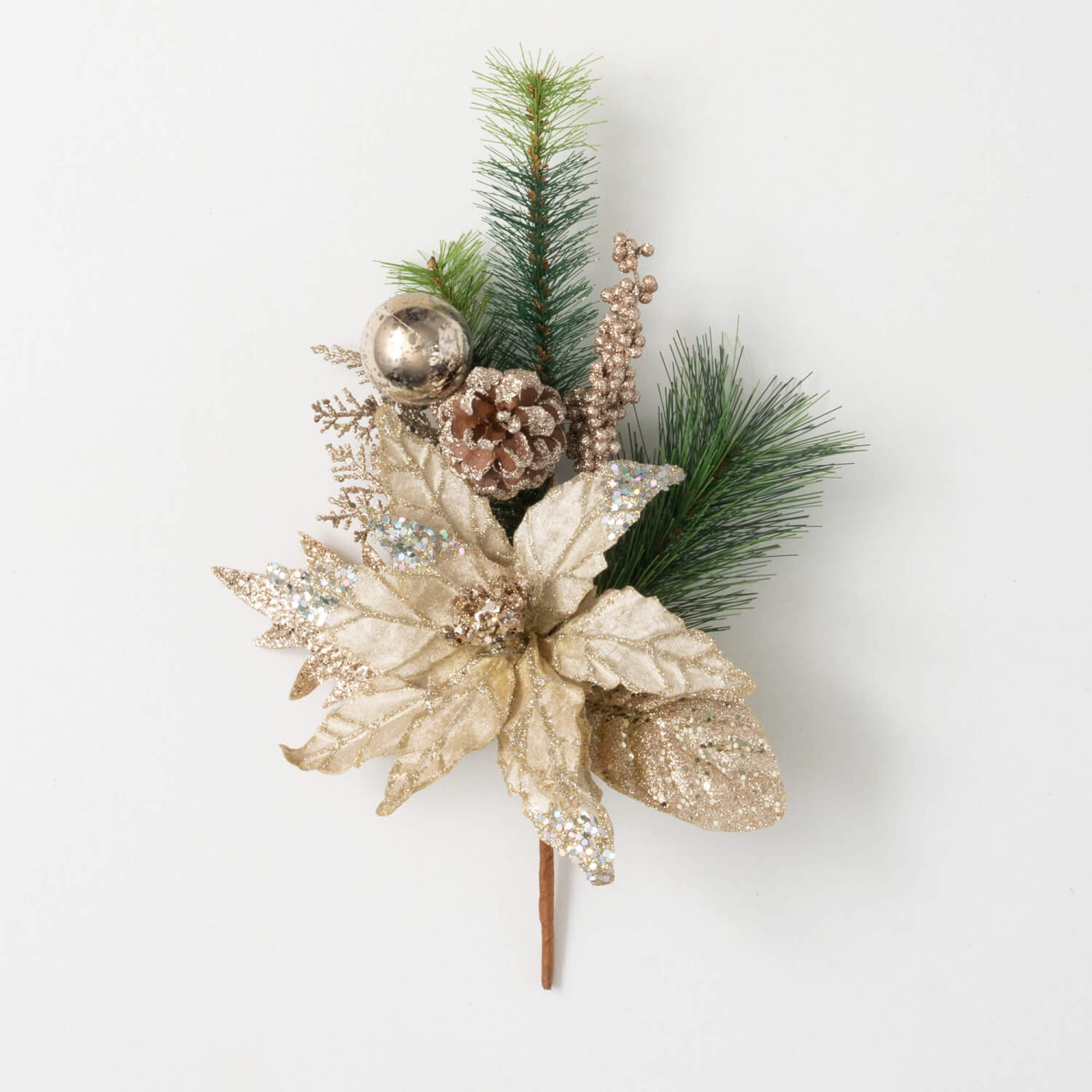 GOLD POINSETTIA PINE PICK