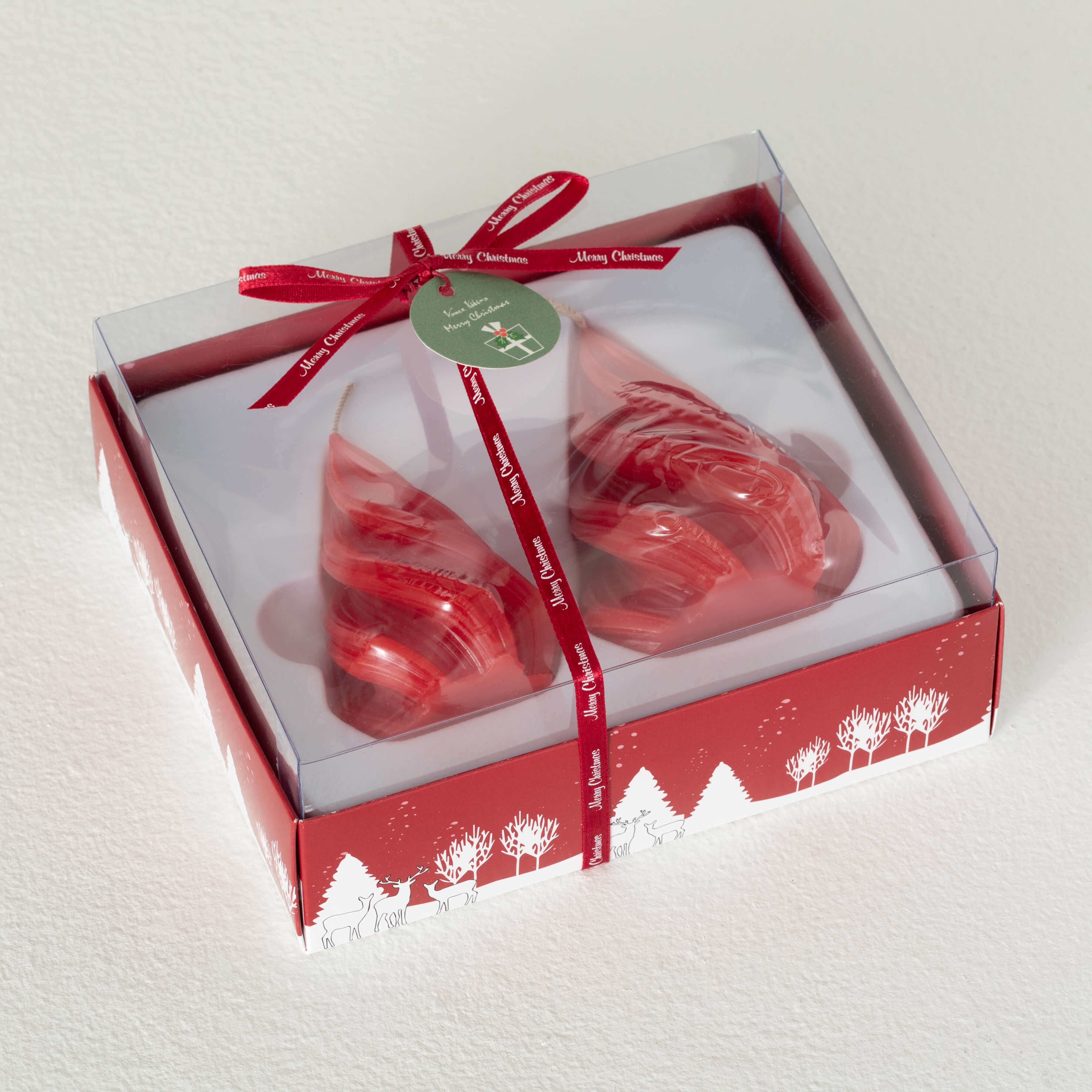 RED CHRISTMAS TREE CANDLE SET