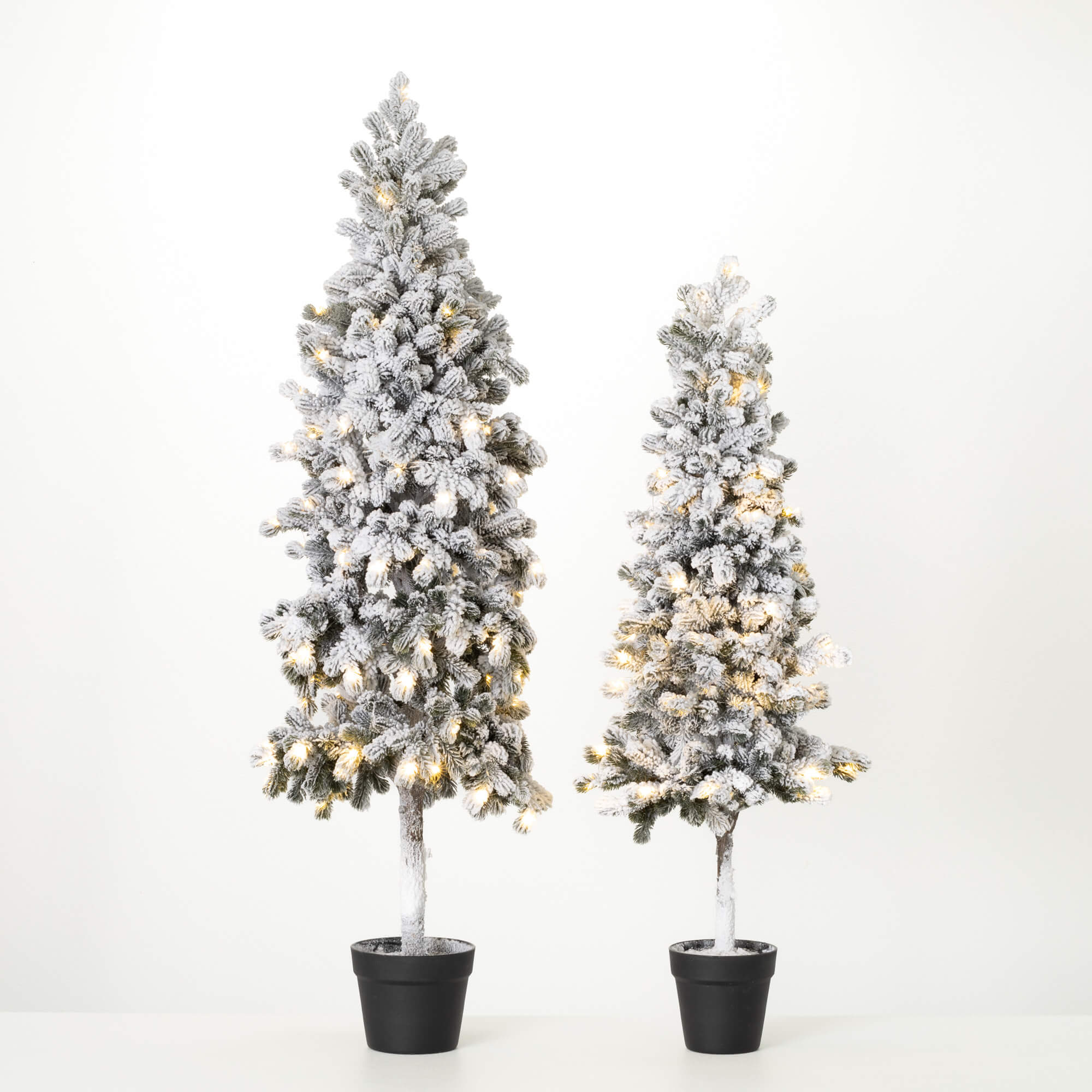 LED FLOCKED PINE TREE SET OF 2