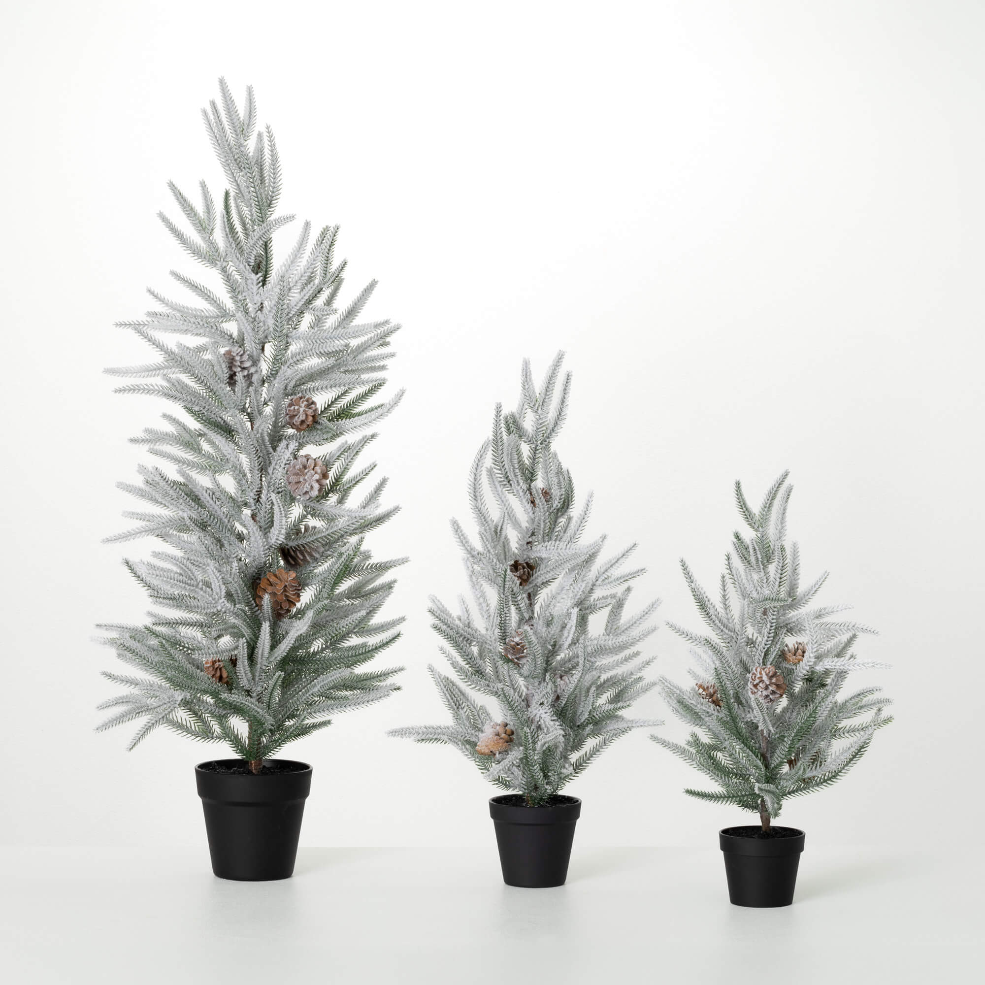 POTTED SNOWY PINE TREE SET 3