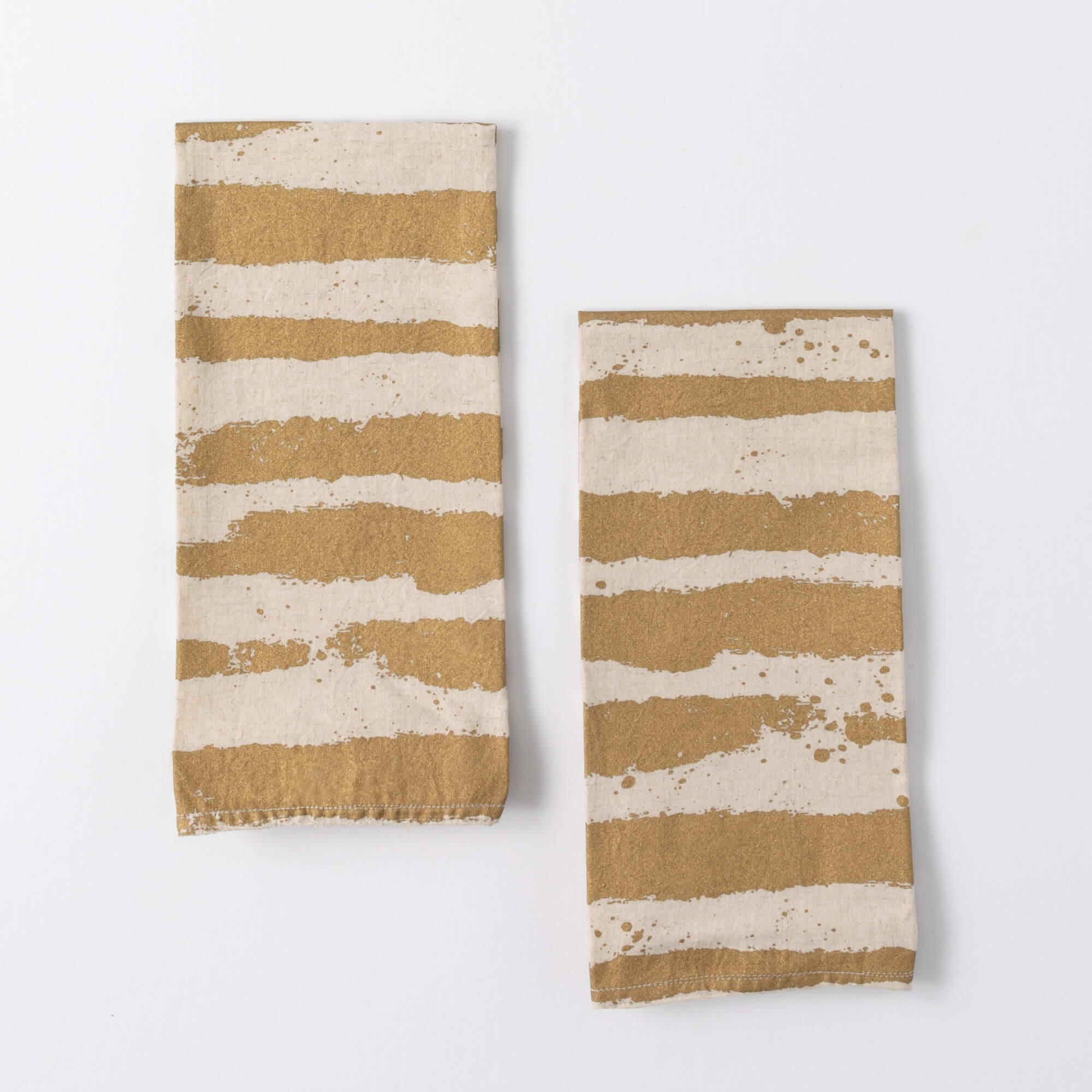 GOLD STRIPED TEA TOWEL SET 2