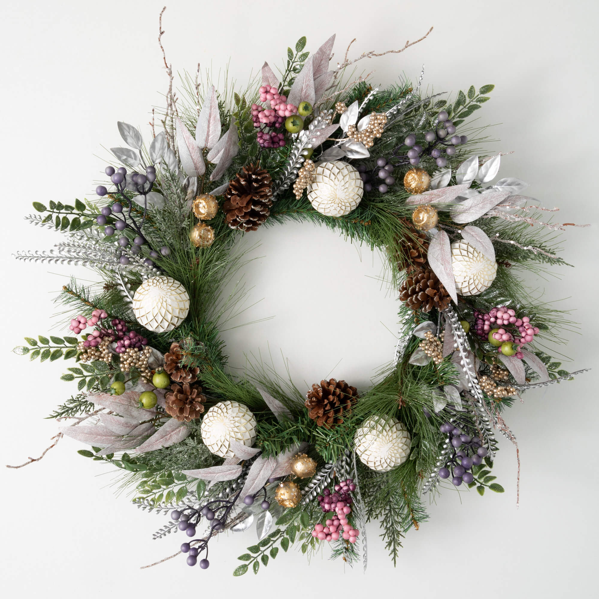 24" MIXED BALL PINE WREATH